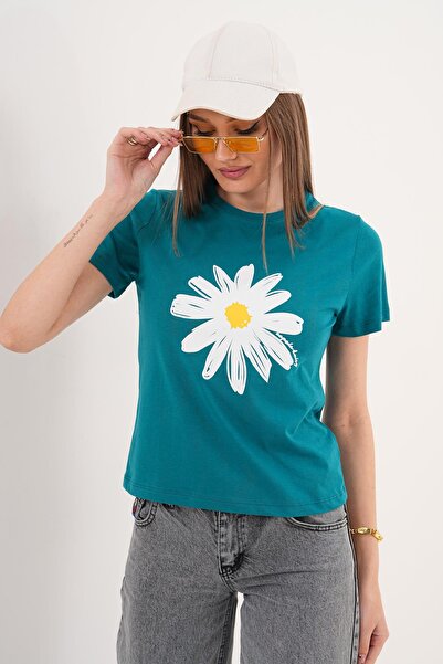 ŞİMAL Tricou de damă cu imprimeu și guler rotund - 260051