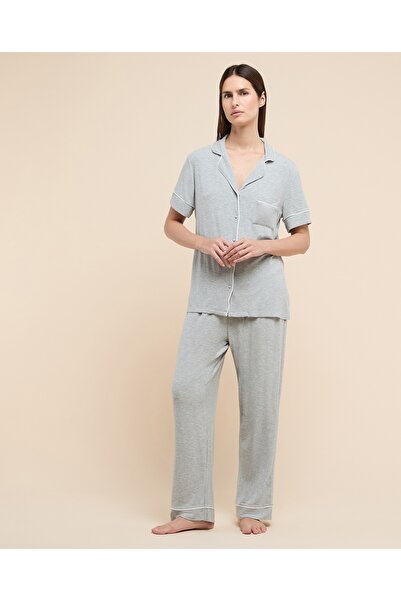 R&B طقم بيجاما نسائي رمادي فاتح مضلع