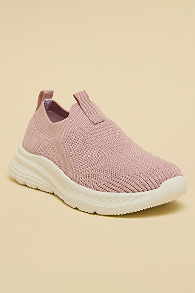 R&B Girls Pink Textured Knitted Slip On Shoes