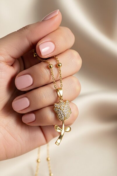 Pisidesa سلسلة أنتيك جولد روز - قلادة بتصميم خاص مطلية بالذهب مع زخرفة على شك...