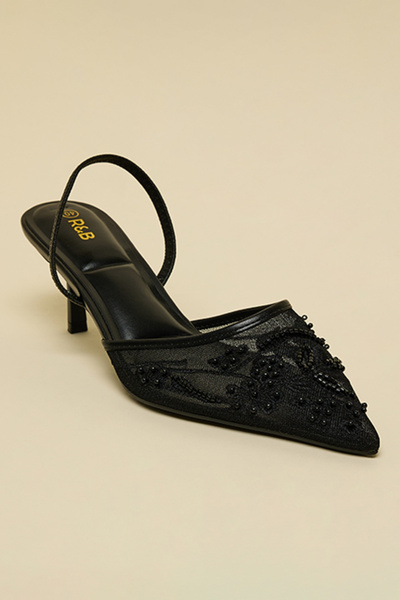 R&B Women Black Embellished Slingback Pumps
