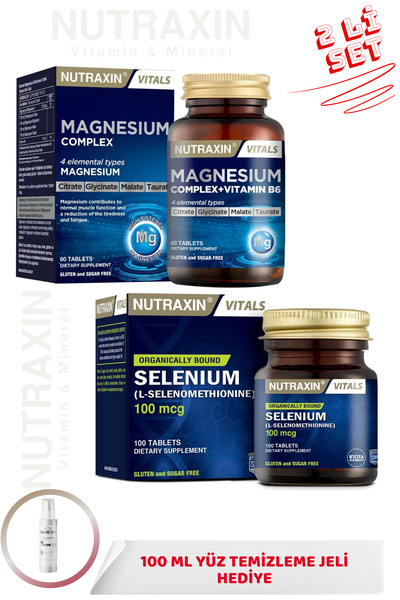 Nutraxin Magnezyum Complex+Vitamin B6 60 Tablet & Selenium 100 mcg 100 Tablet...