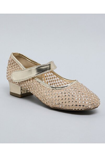R&B Girls Gold Embellished Low Heel Mary Jane Shoes