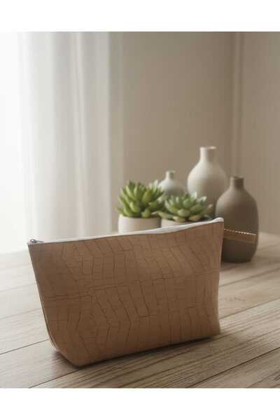 PYCOS حقيبة يد كبيرة (32×18×8) من الجلد المطبوع باللون البني الفاتح، مناسبة ل...