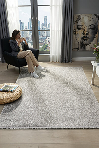 CASERA HOME Lily Collection Gri Halı Yolluk Bukle Salon Halısı Antre Hol Kori...