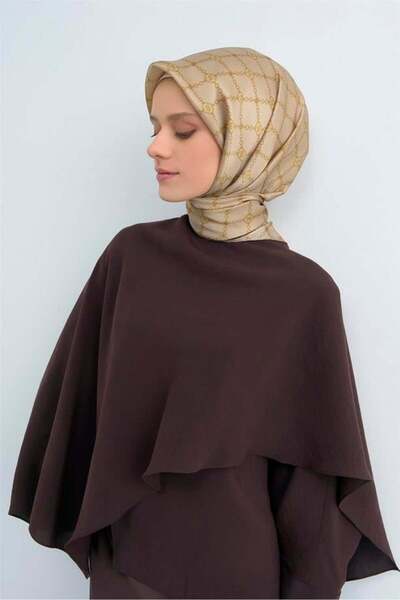 Armine وشاح سورا من الحرير الخالص 9530 - 03 نمط شعار ذهبي كريمي