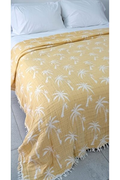Mulberry Cuvertură de pat din muselină piqué cu model palmier, 4 straturi, di...