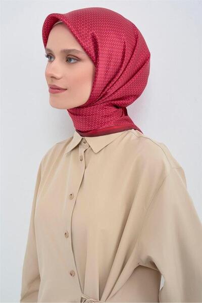 Armine Sura Pure Silk Scarf 9528 - 82 Red Pink Triangle Pattern