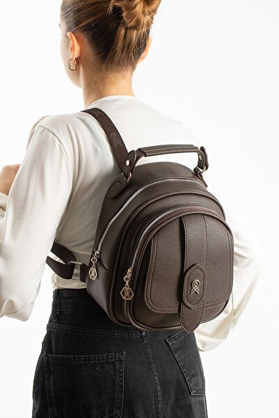 minebag Rucsac Mini Frank cu mai multe compartimente, maro