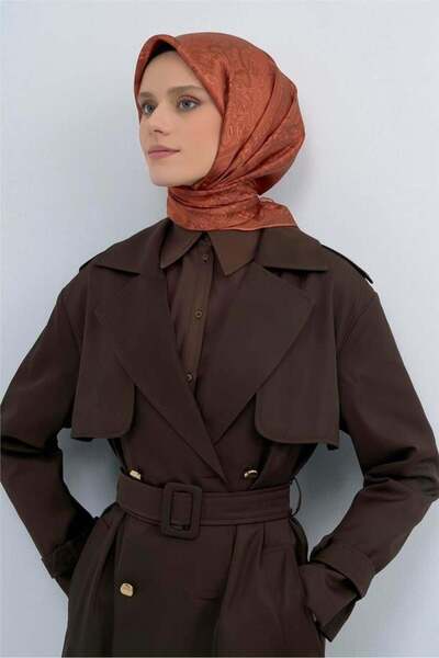 Armine Sura Pure Silk Scarf 9537 - 34 Orange Ethnic Pattern