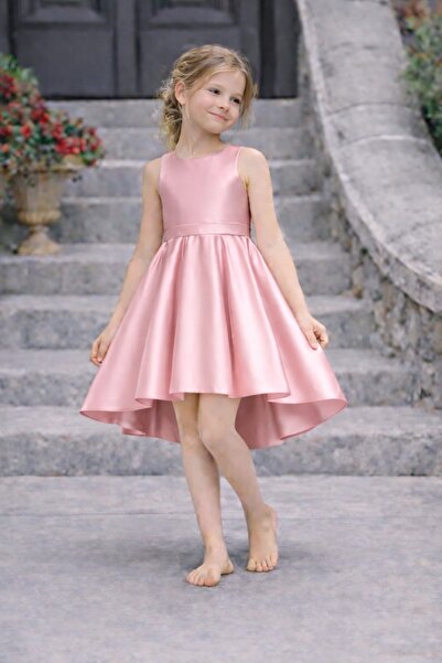 SUNEH Kız Çocuk Abiye Elbise – Kısa Asimetrik Kesim, Mezuniyet & Düğün Elbisesi