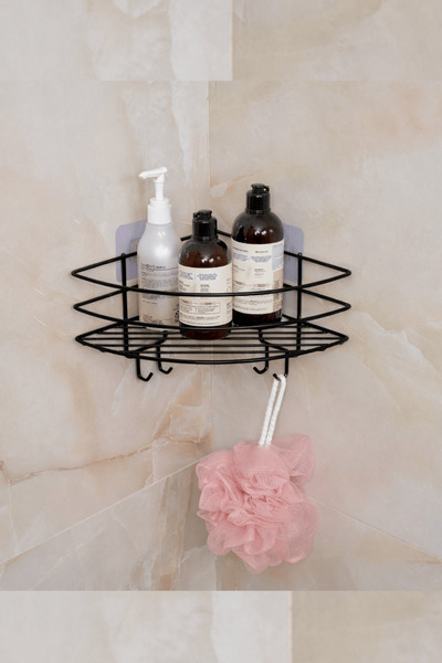 Edora Home Black Luxury Corner Shelf Organizer – Adhesive Stainless Metal Bat...