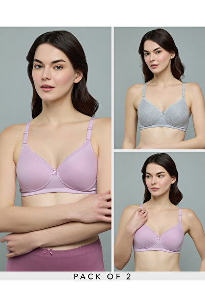 R&B Women Lilac 2 Pack Lace Trim Push-Up Bras