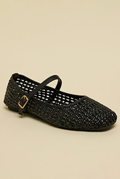 R&B Women Black Braided Mary Jane Shoes