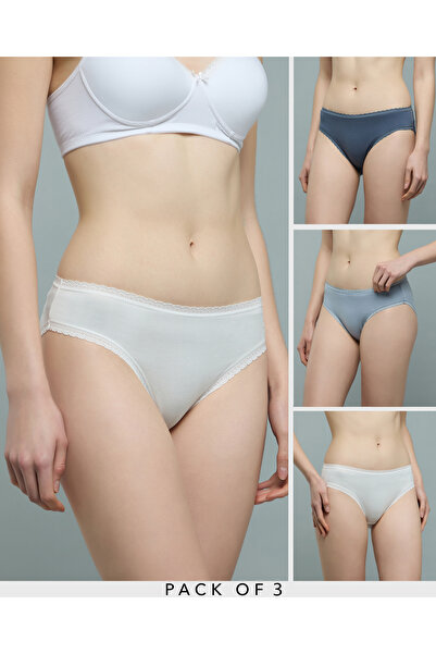 R&B Women Powder Blue 3 Pack Lace Trim Bikini Briefs