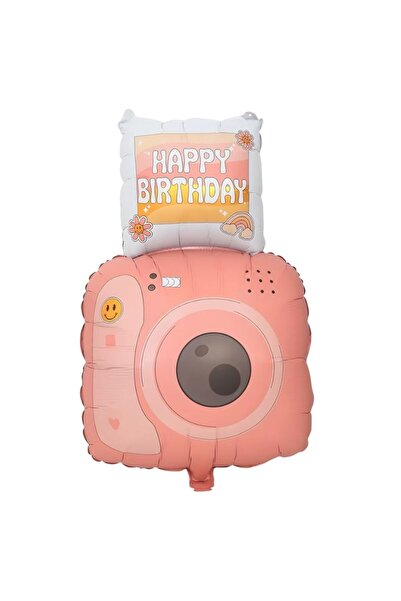 parti sürprizi Happy Birthday Pink Camera Shaped Foil Balloon
