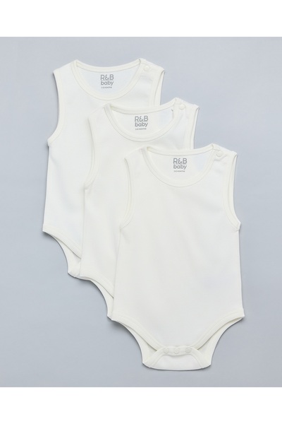 R&B Boys Ivory 3 Pack Solid Sleeveless Bodysuits
