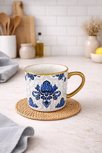 Tutku Home 2 Adet Kabartmalı Desenli Porselen Kupa (335Ml)