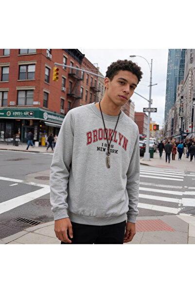 Shine Stone Gray 2-thread crew neck relaxed fit sweatshirt