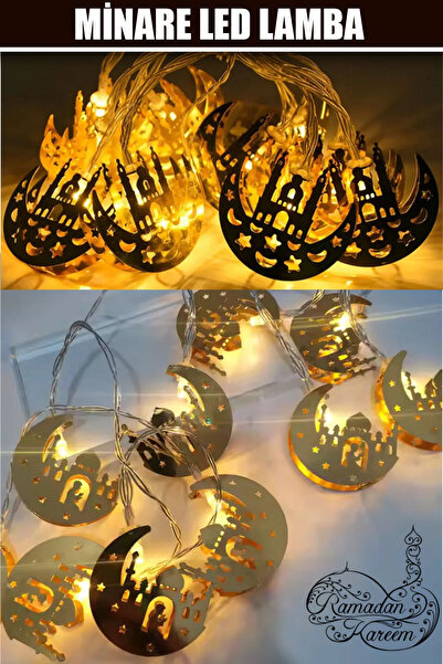 CMT CAMİ 2 MİNARE AY YILDIZ MODE GOLD METAL PİLLİ DEKORATİF RAMAZAN LED IŞIK ...