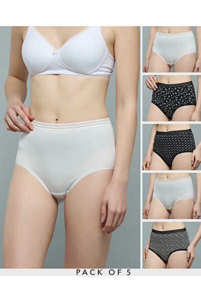 R&B Women Black 5 Pack Printed Full Briefs