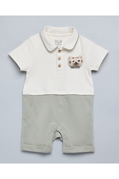 R&B Appliqued Rompers with Collar and Short Sleeves