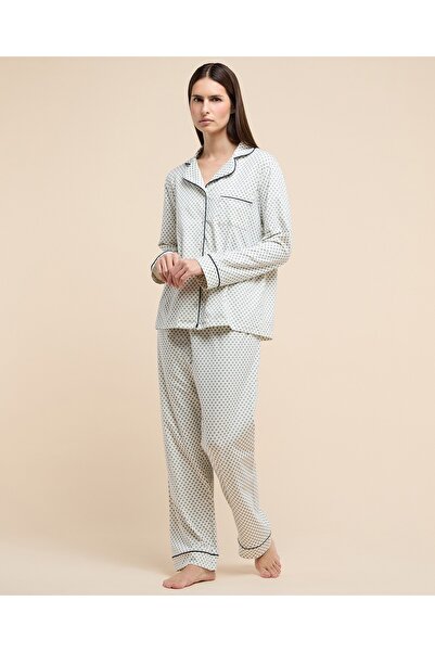 R&B طقم بيجاما نسائي كريمي اللون بنقوش