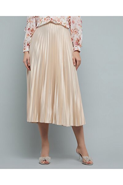 R&B Pleated Midi Skirt with Elastic Waist