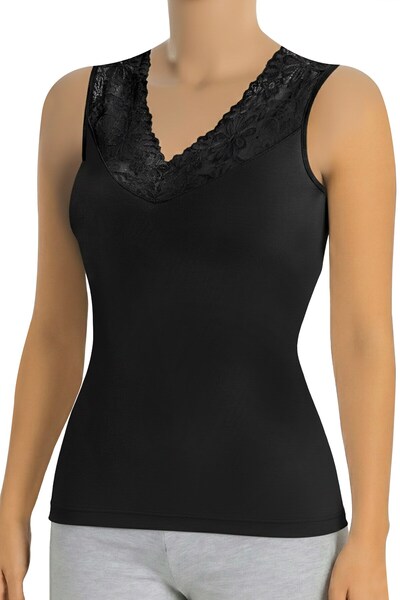 Öts Women's Athlete Thick Strap Lace V-Neck Top (90% Viscose - 10% Elastane)