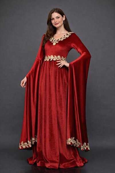 Kureyzibies Velvet Embroidered Evening Dress Suitable for Women's Hijab Clothing