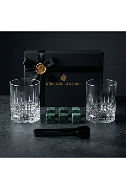 Obsidian Classics Essential Serisi – 6'lı Doğal Granit Mermer Viski Taşı & 2’...