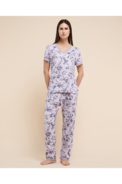R&B Women Lilac Printed Pyjama Set
