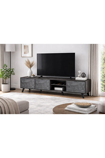 Generic حامل تلفزيون خشبي عصري، رمادي داكن، بتصميم عصري فاخر، 200 × 40 × 88 سم