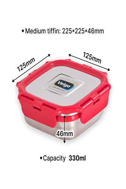 Veigo علبة وجبات خفيفة متوسطة الحجم من الفولاذ المقاوم للصدأ الأصلي (330 مل)