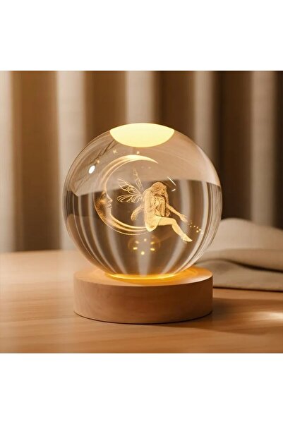 hediyesahibi Kişiye Özel Büyük Boy Işıklı Ahşap Kaideli Ay Üzerinde Melek Tem...