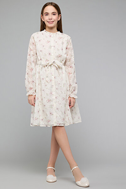 R&B Embroidered Fit & Flare Dress with Long Sleeves