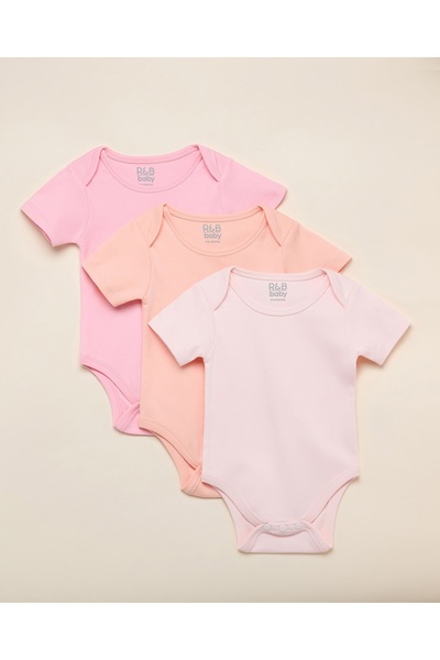 R&B 3 Pack Solid Bodysuits with Short Sleeves
