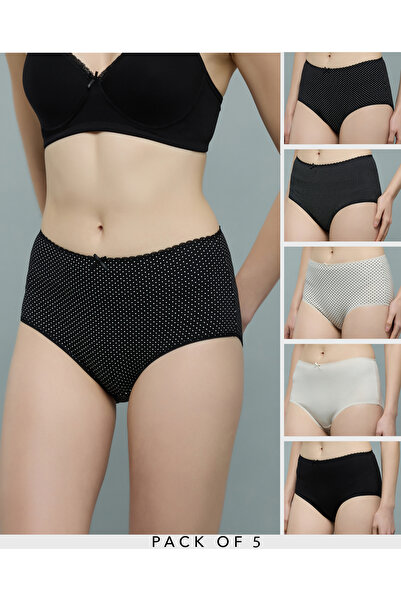 R&B Women Black 5 Pack Printed Full Briefs