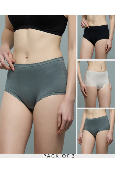 R&B Women Sage 3 Pack Lace Trim Full Briefs