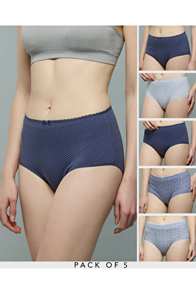 R&B Women Dutch Blue 5 Pack Printed Full Briefs