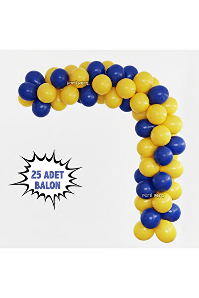 parti pera 25 Balon Sarı Lacivert Pastel Balon Zincir Seti Sarı Lacivert Doğu...