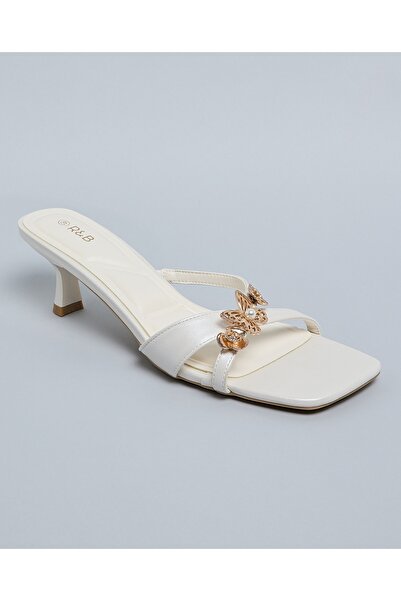 R&B Women Ivory Metal Accent Heeled Sandals