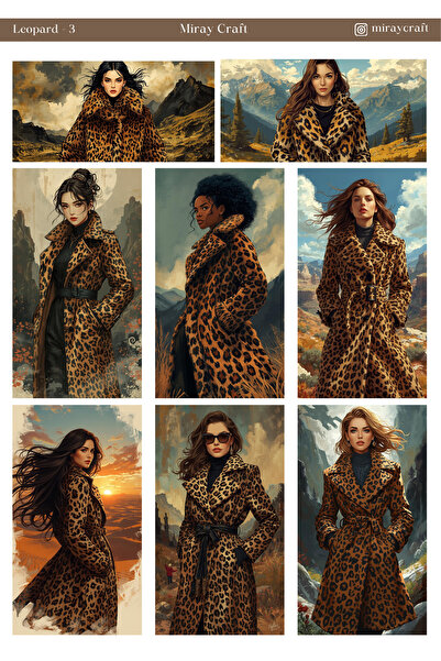 MirayDesign Leopard Themed Sticker Sheet – Stylish & Fashion Illustrations (1...
