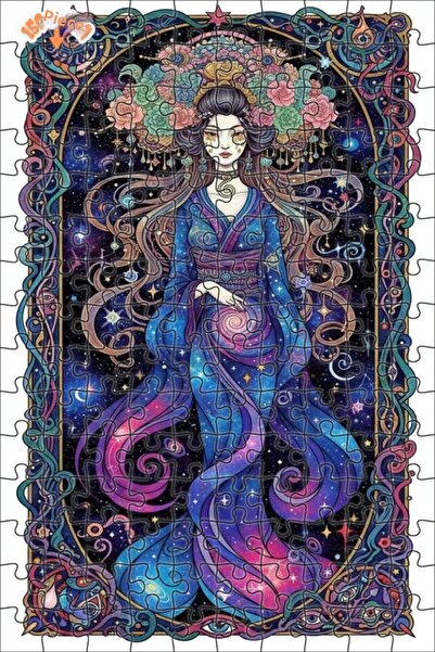 Teona Ahşap Woman of the Universe Galaxy-Looking Oil Painting Art Double-Laye...