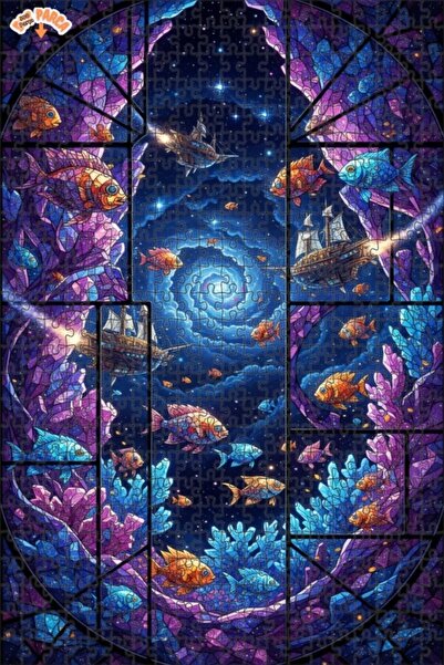 Teona Ahşap Undersea Ship Travel Glass Mosaic Double-Decker Framed Wooden Puz...