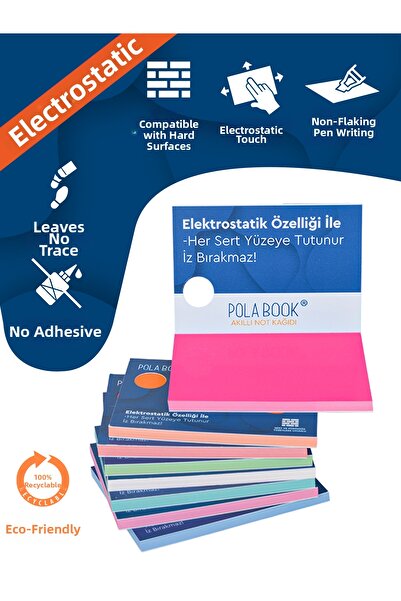 POLABOOK Smart Note Paper - 7X10 cm 100 Sheets - Pink - Non-Adhesive Post-It