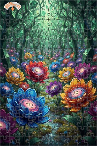 Teona Ahşap Magical Crystal Forest Flowers Oil Painting Look Wooden Puzzle 15...