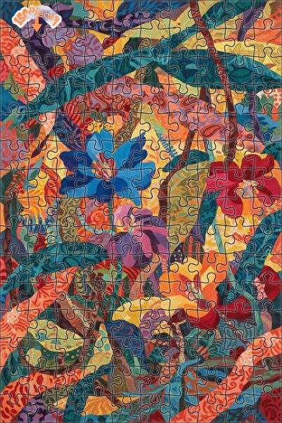 Teona Ahşap Vibrant Colors Tropical Forest Patterned Oil Painting Double-Laye...