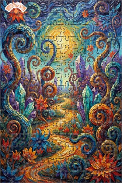 Teona Ahşap Mysterious Crystal Land Oil Painting Look Double Layer Framed Woo...