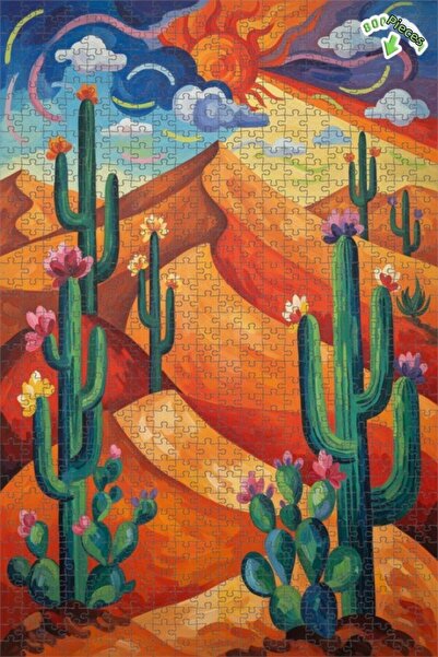 Teona Ahşap لغز خشبي مؤطر ذو طبقتين بتصميم زهور الصحراء والصبار، 800 قطعة، مق...